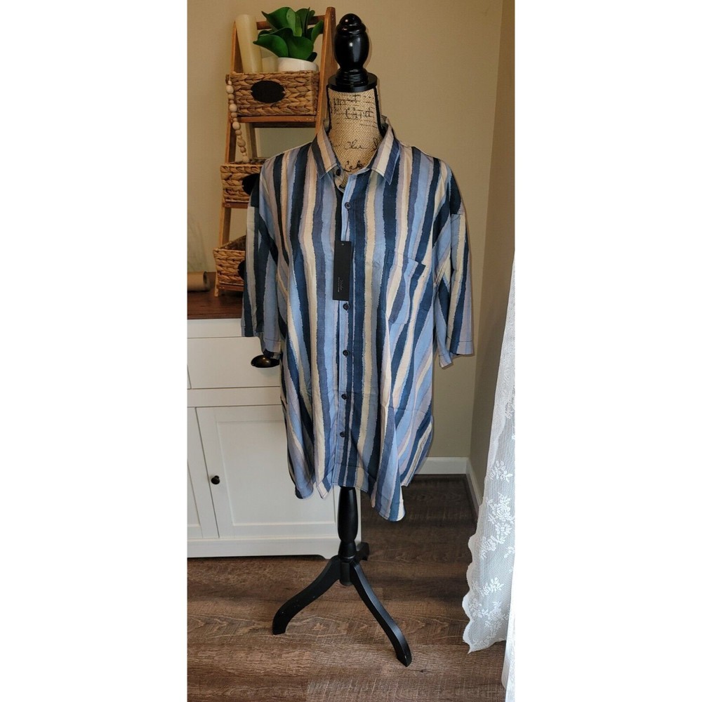 Mcedar 3XL Mens Button Down Striped Shirt